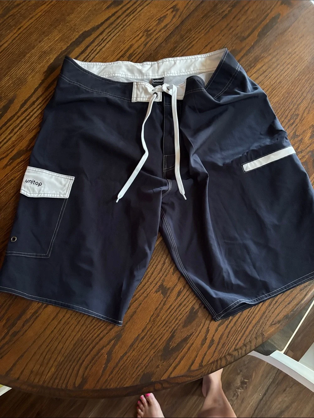 Men's Navy Blue Swim Trunks with White Trim